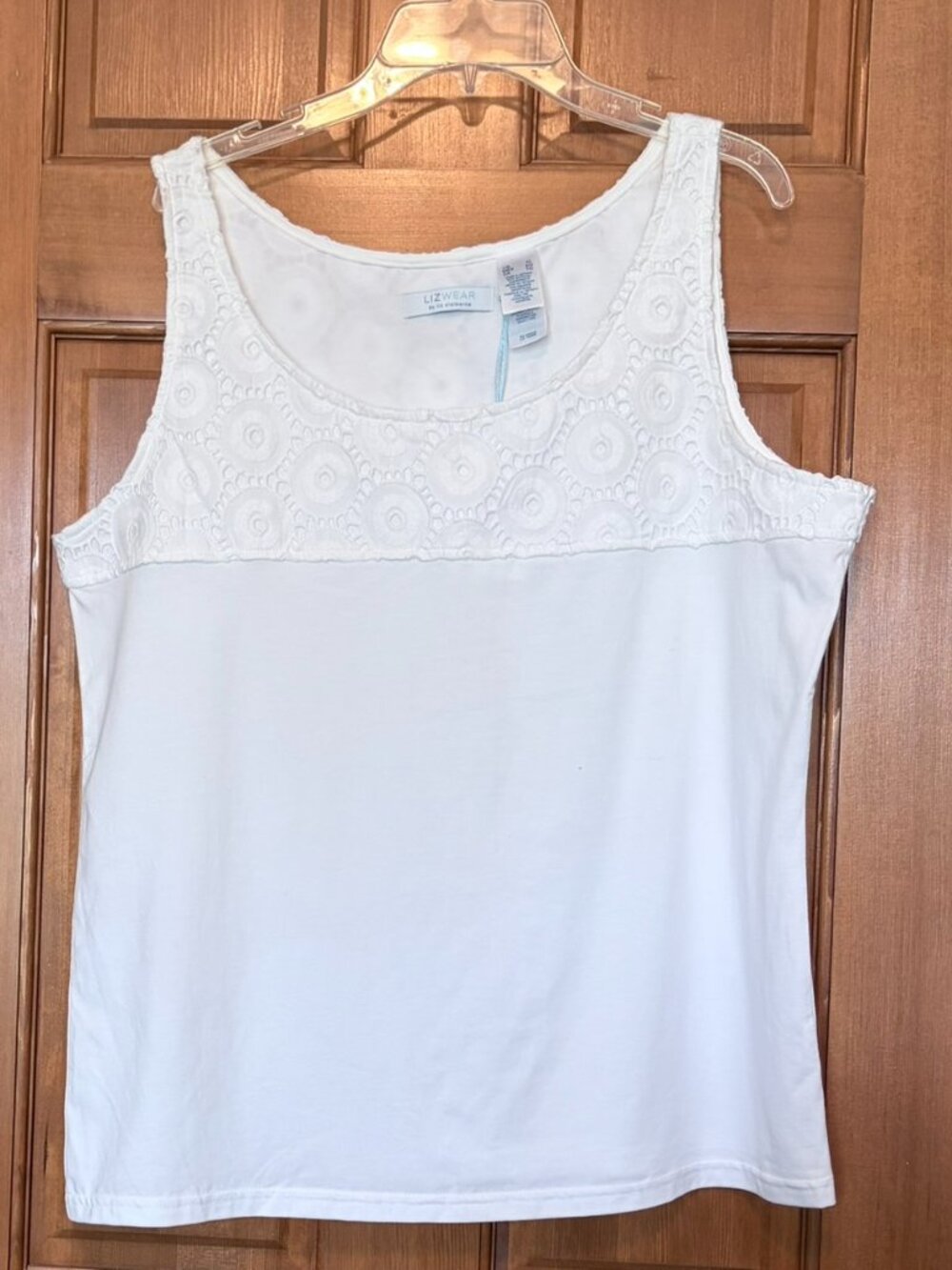 Liz Claiborne Liz Wear White Lace Yoke Scoop Neck Cotton Tank Top XL NWT